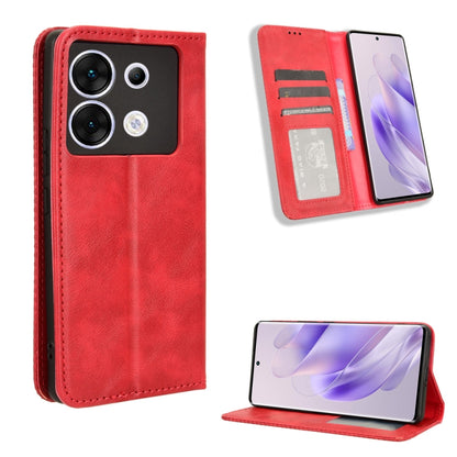 Red magnetic buckle leather phone case, retro folio wallet with kickstand