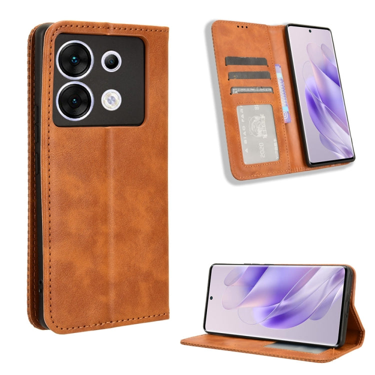 Brown magnetic buckle leather phone case, retro folio wallet with stand