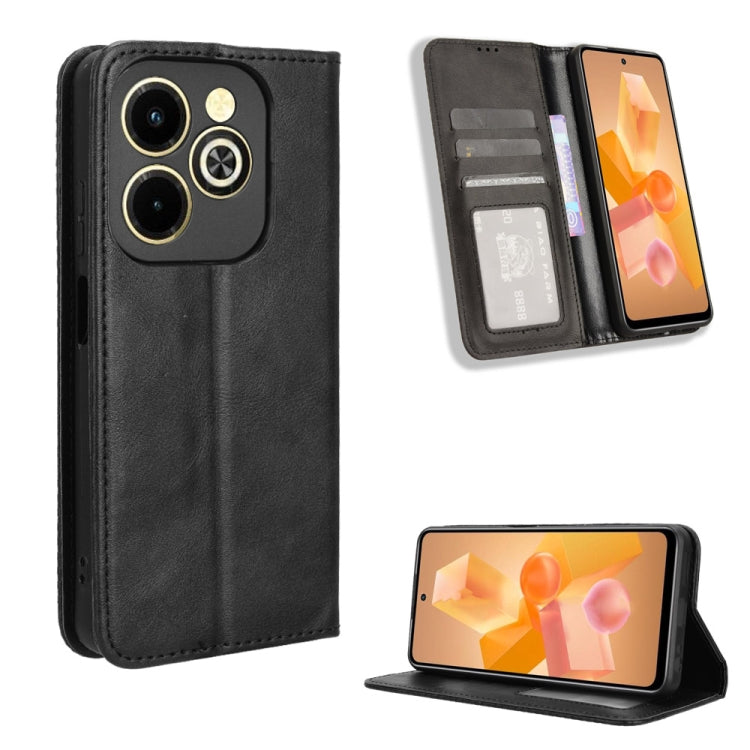 Black magnetic buckle retro-texture leather phone case with card slot and stand