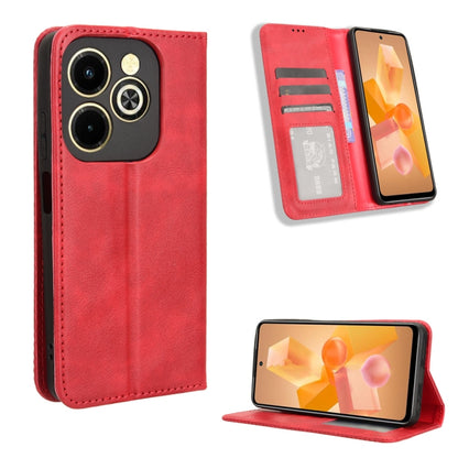 Red magnetic buckle retro-texture leather phone case with card slot and stand