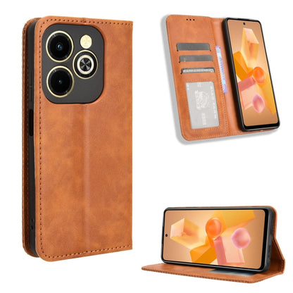 Tan magnetic buckle retro-texture leather phone case with card slot and stand