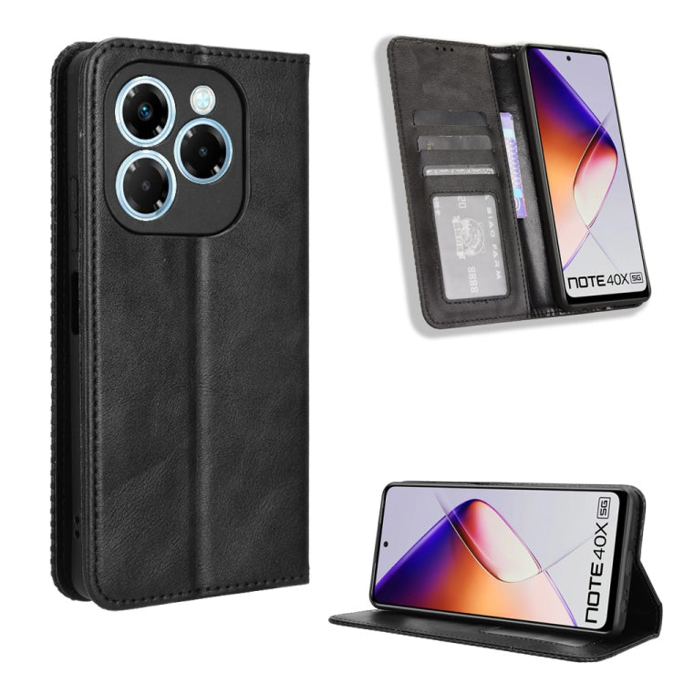 Black retro-texture magnetic buckle leather phone case with flip wallet and card slots