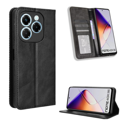 Black retro-texture magnetic buckle leather phone case with flip wallet and card slots