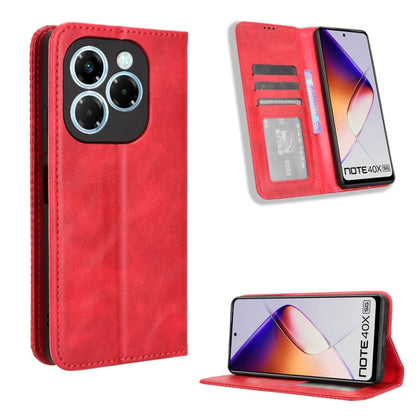 Red retro-texture magnetic buckle leather phone case with flip wallet and kickstand