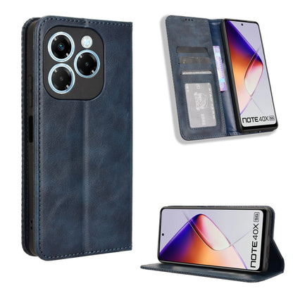 Dark blue retro-texture magnetic buckle leather phone case with flip wallet and kickstand