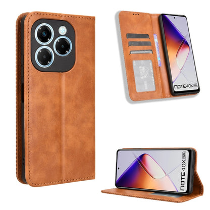 Brown retro-texture magnetic buckle leather phone case with flip wallet and kickstand