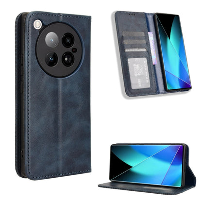 Dark blue retro-texture magnetic buckle leather phone case with flip wallet card slots