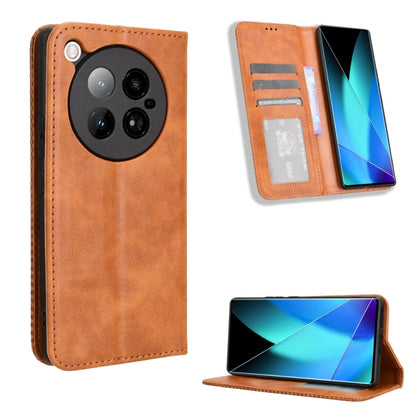 Brown retro-texture magnetic buckle leather phone case with flip wallet and card slots
