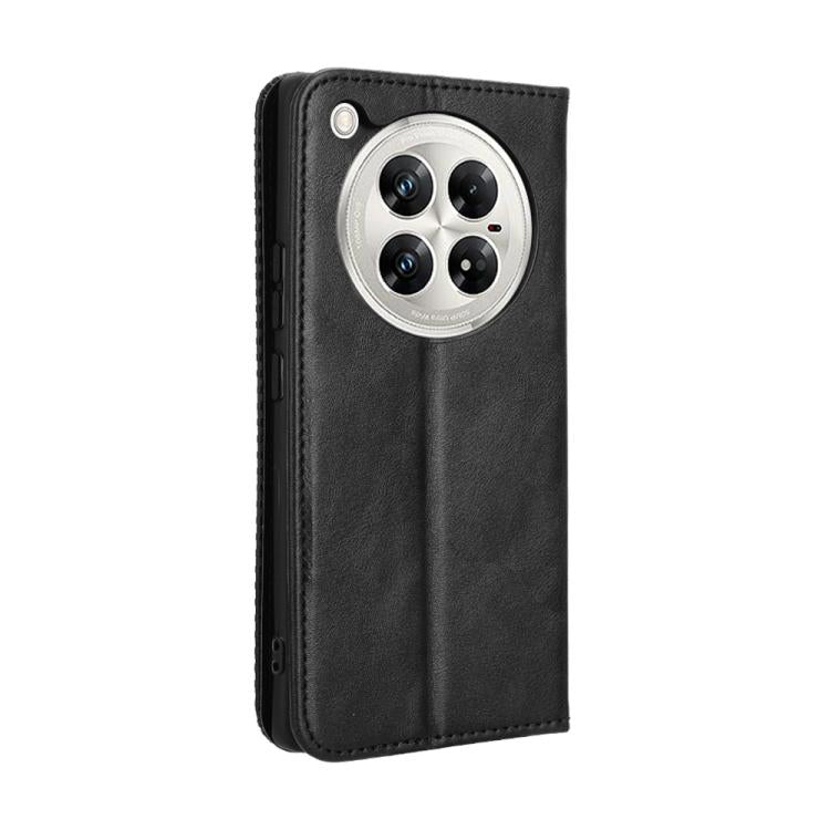 Black retro texture leather phone case with camera cutout and side button openings