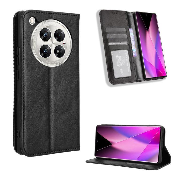 Black retro texture leather phone case with magnetic buckle and card slots