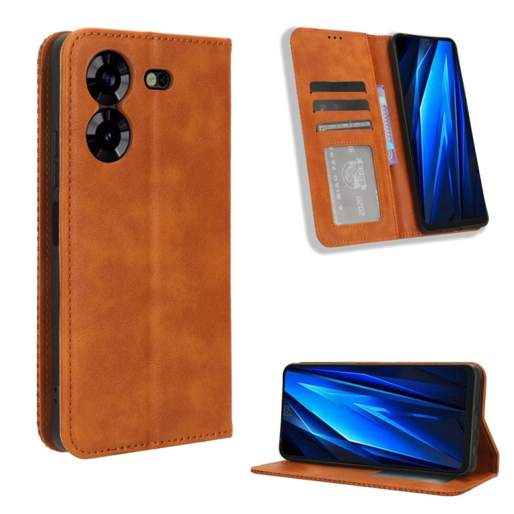 Magnetic buckle folio phone case in orange tan leather texture, card slots and kickstand