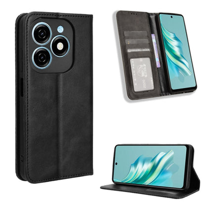 Magnetic buckle phone case with retro leather texture, black, card slots and fold stand