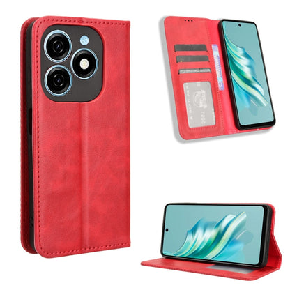 Magnetic buckle phone case with retro leather texture, red, card holder and flip stand