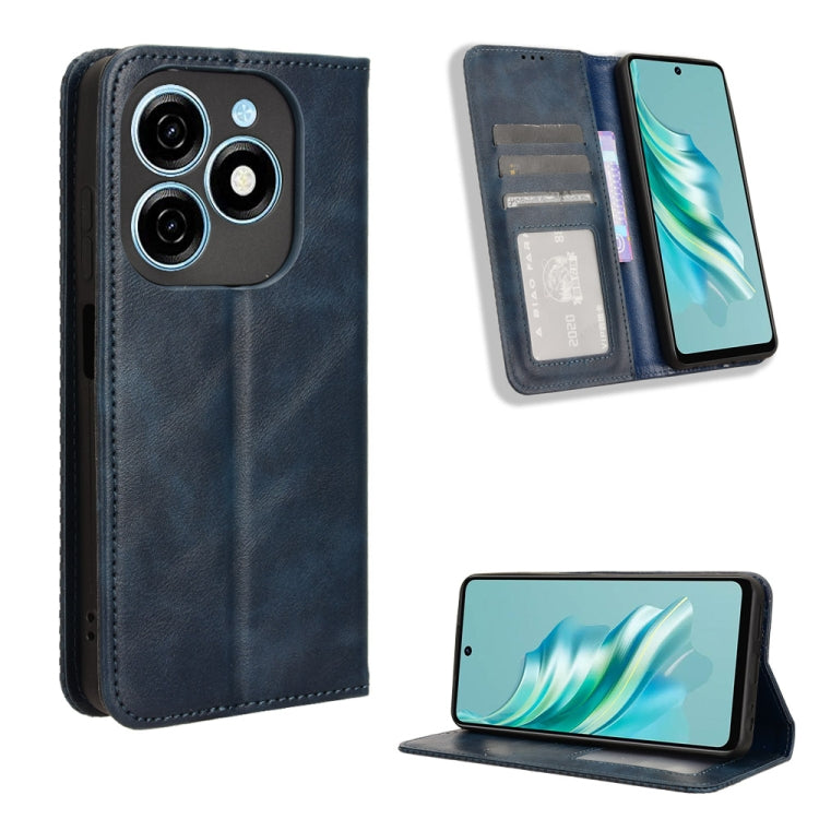 Magnetic buckle phone case with retro leather texture, navy, card holder and flip stand