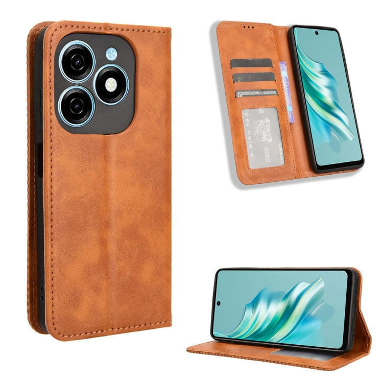 Magnetic buckle phone case with retro leather texture, tan, card holder and flip stand