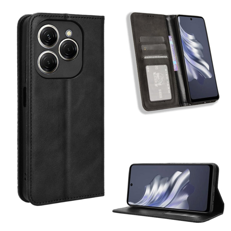 Black leather magnetic buckle phone wallet case with card slots and kickstand