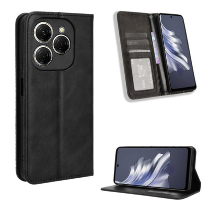 Black leather magnetic buckle phone wallet case with card slots and kickstand