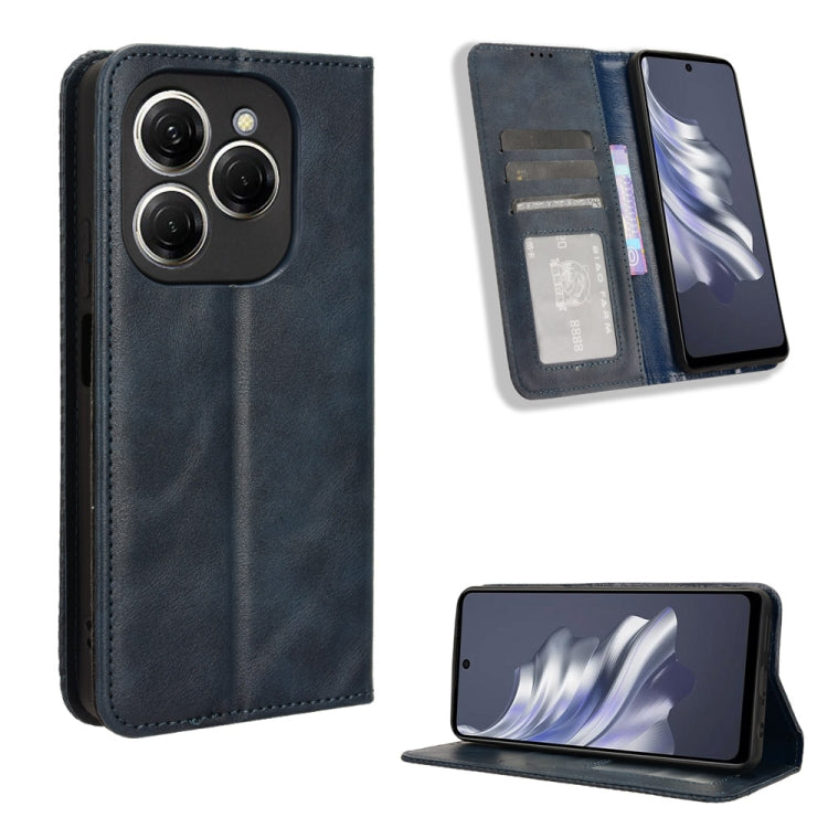 Dark blue leather magnetic buckle phone wallet case with card slots and kickstand
