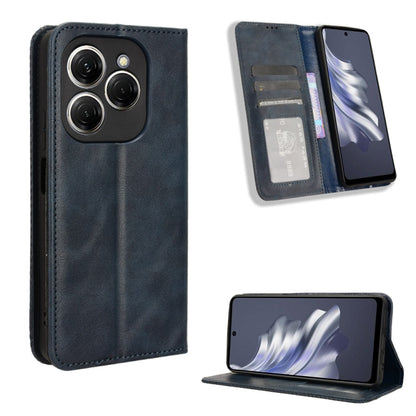 Dark blue leather magnetic buckle phone wallet case with card slots and kickstand