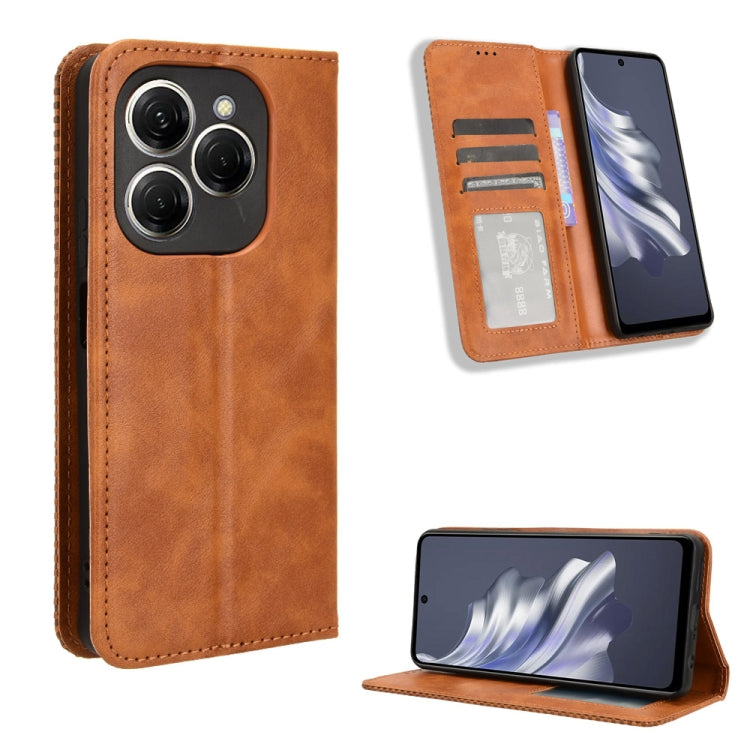 Tan leather magnetic buckle phone wallet case with card slots and kickstand