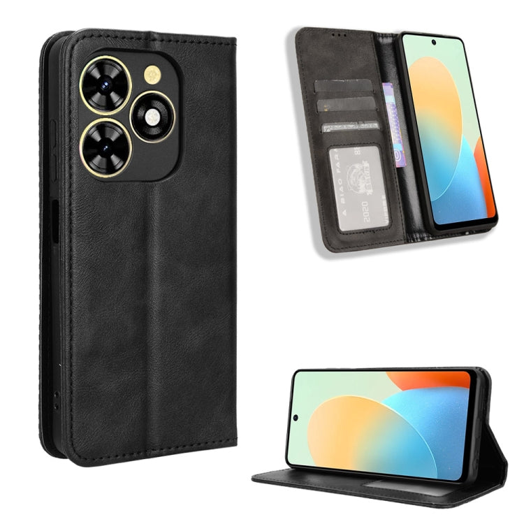 Black leather magnetic buckle phone wallet case with card slots and kickstand