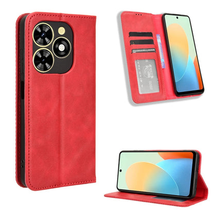 Magnetic buckle phone case with retro leather texture, red, card slots and fold stand