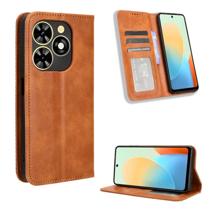 Magnetic buckle phone case with retro leather texture, brown, card slots and fold stand