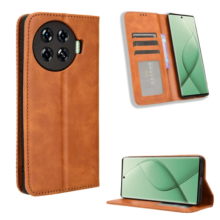 Tan leather magnetic buckle phone wallet case with card slots and kickstand