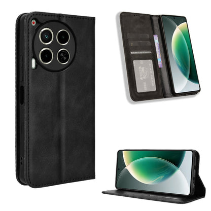 Black magnetic wallet phone case with folio stand; inner card slots and camera cutouts.