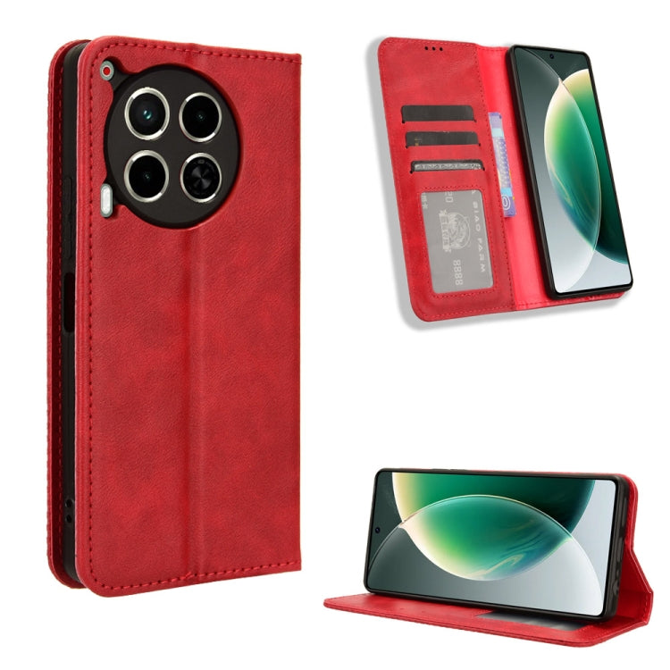 Red magnetic wallet phone case with textured leather look and folio stand cover.