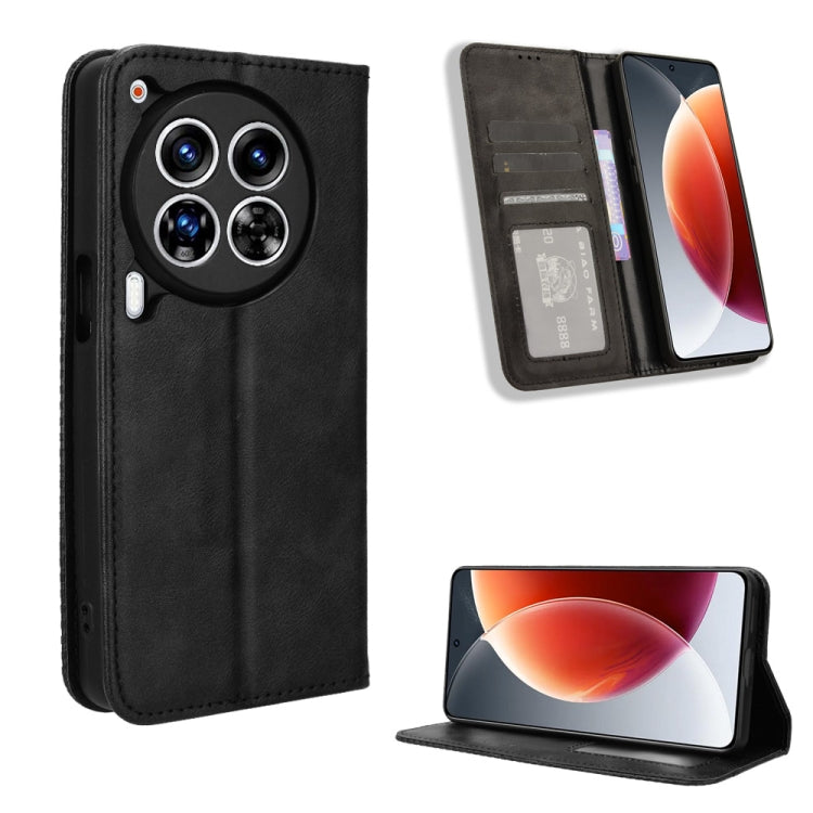 Black magnetic buckle leather phone case with card slots and fold-out stand