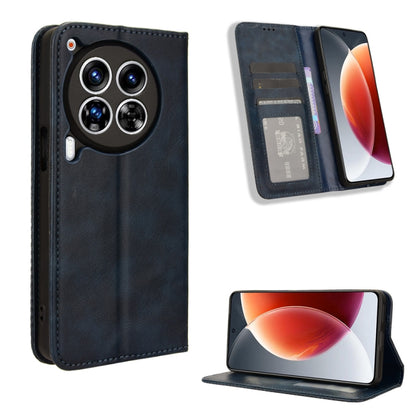 Blue magnetic buckle leather phone case with card slots and fold-out stand