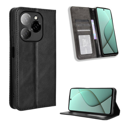 Black magnetic buckle leather phone case with card slots and fold-out stand