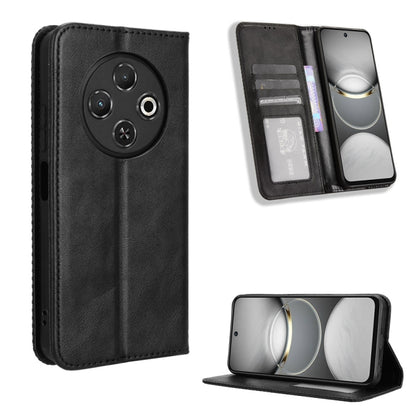 Magnetic buckle leather phone case with wallet slots, black retro texture