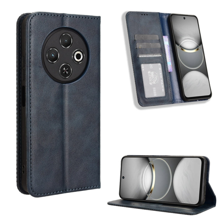 Dark blue magnetic buckle leather phone case with card slots and fold-out stand