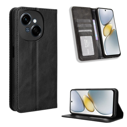Magnetic buckle leather phone case with wallet slots, black textured finish