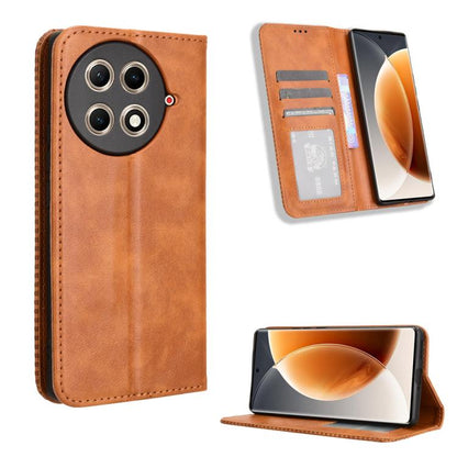Magnetic flip leather phone case with card slots, brown retro texture.