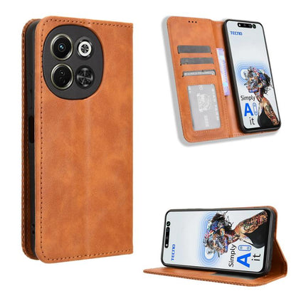 Magnetic flip leather phone case with card slots, brown retro texture.