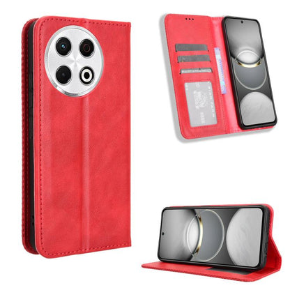 Magnetic flip leather phone case with card slots, red retro texture.