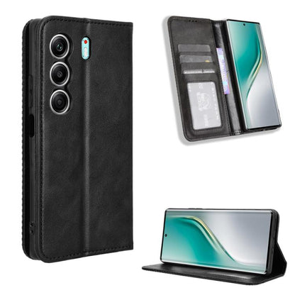 Black magnetic buckle leather phone case with card holder and fold-out stand