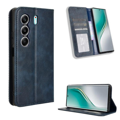 Blue magnetic buckle leather phone case with card holder and fold-out stand