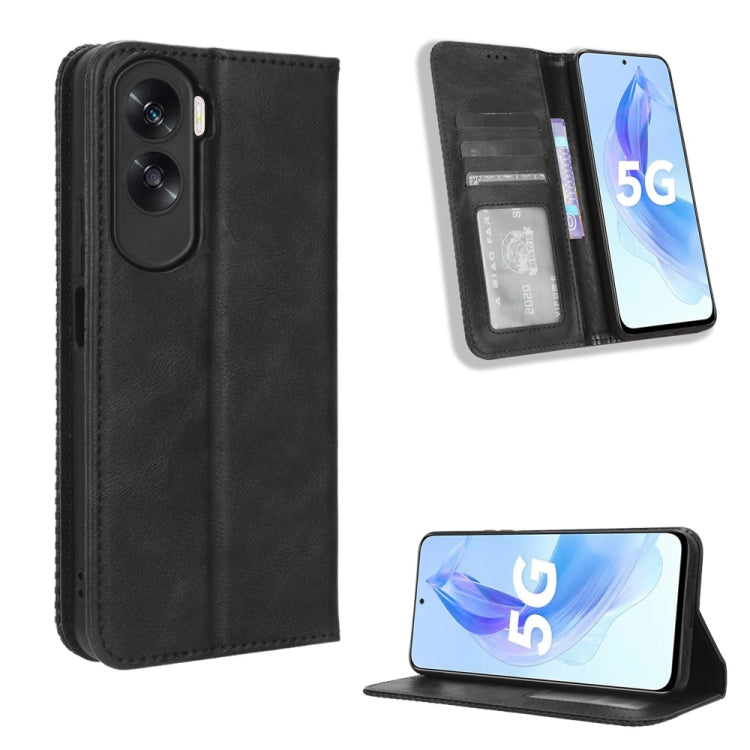 Black leather phone case with magnetic buckle, card holder and kickstand