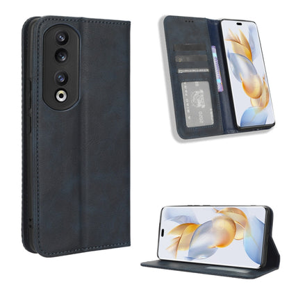 Dark gray leather phone case with magnetic buckle, card slots and kickstand