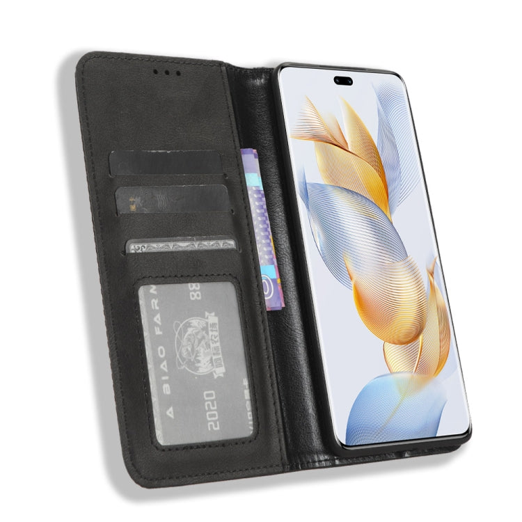 Black magnetic leather wallet phone case with card slots and flip cover open