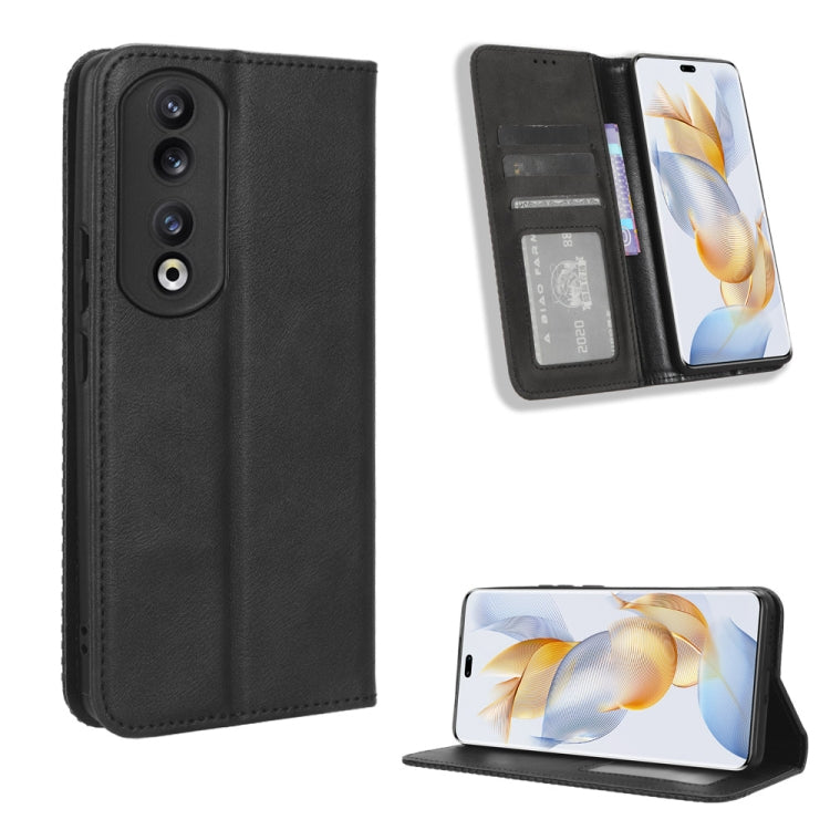 Magnetic leather wallet phone case with retro texture, card slots, and flip cover for black phone