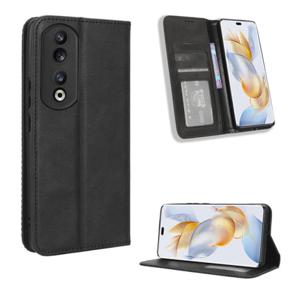 Magnetic leather wallet phone case with retro texture, card slots, and flip cover for black phone