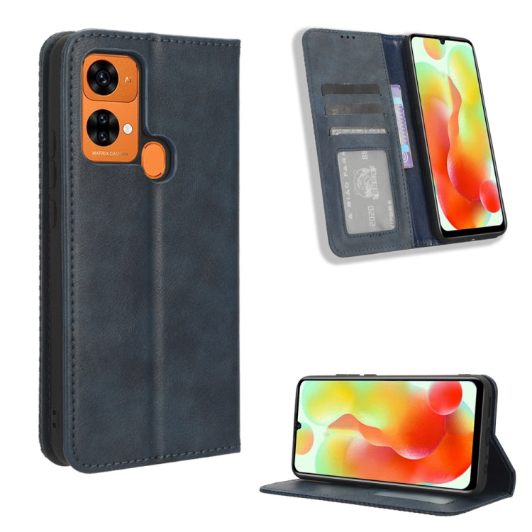 Dark retro leather phone case with magnetic buckle, card slot, and folding stand