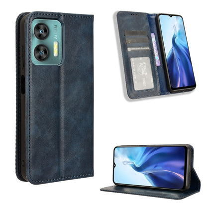 Magnetic buckle retro leather phone case in dark blue, with card slots and stand