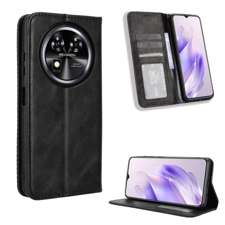 Magnetic buckle leather phone case with retro texture, card slots and stand, black