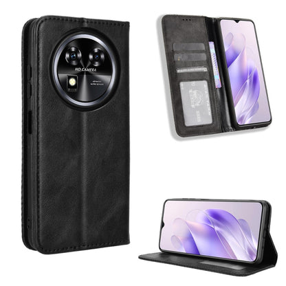 Magnetic buckle leather phone case with retro texture, card slots and stand, black